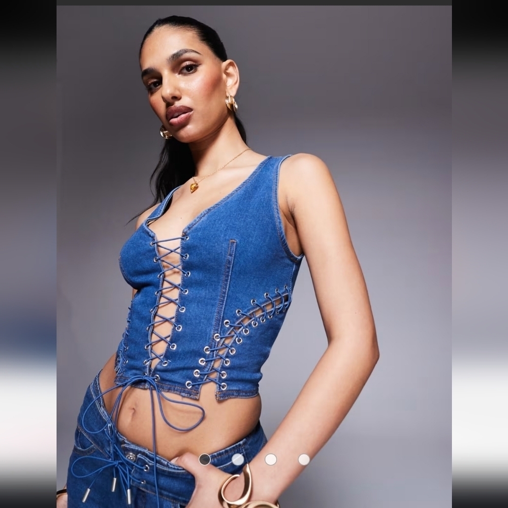 Princess Polly Denim Lace-Up Crop Top